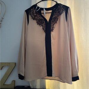 Collection Cream and a burgundy Blouse with Black Lace Detail